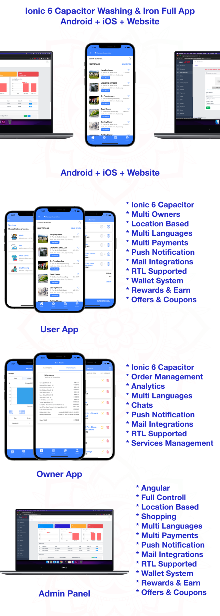 clothes washing and laundry multi-vendor full app solution android + ios (Laundry Wala) Ionic 7 - 2